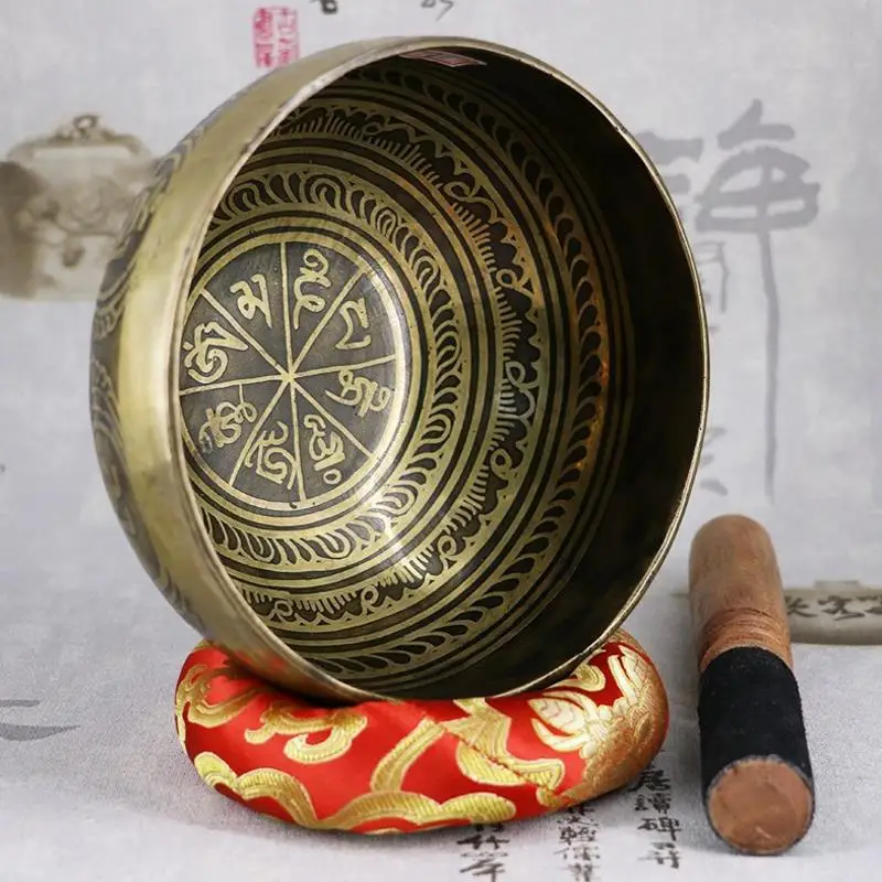 

Best Quality Himaliyan Nepal Religious Buddhist Handmade Tibetan Carving Singing Bowl with Mallet and Cushion