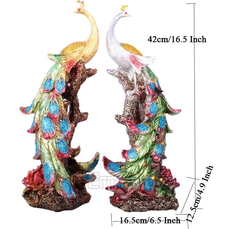 Ермакова 42 см(16,") высота статуя Феникса из смолы красочная птица чудо-Феникс Статуэтка Декоративная скульптура украшение дома