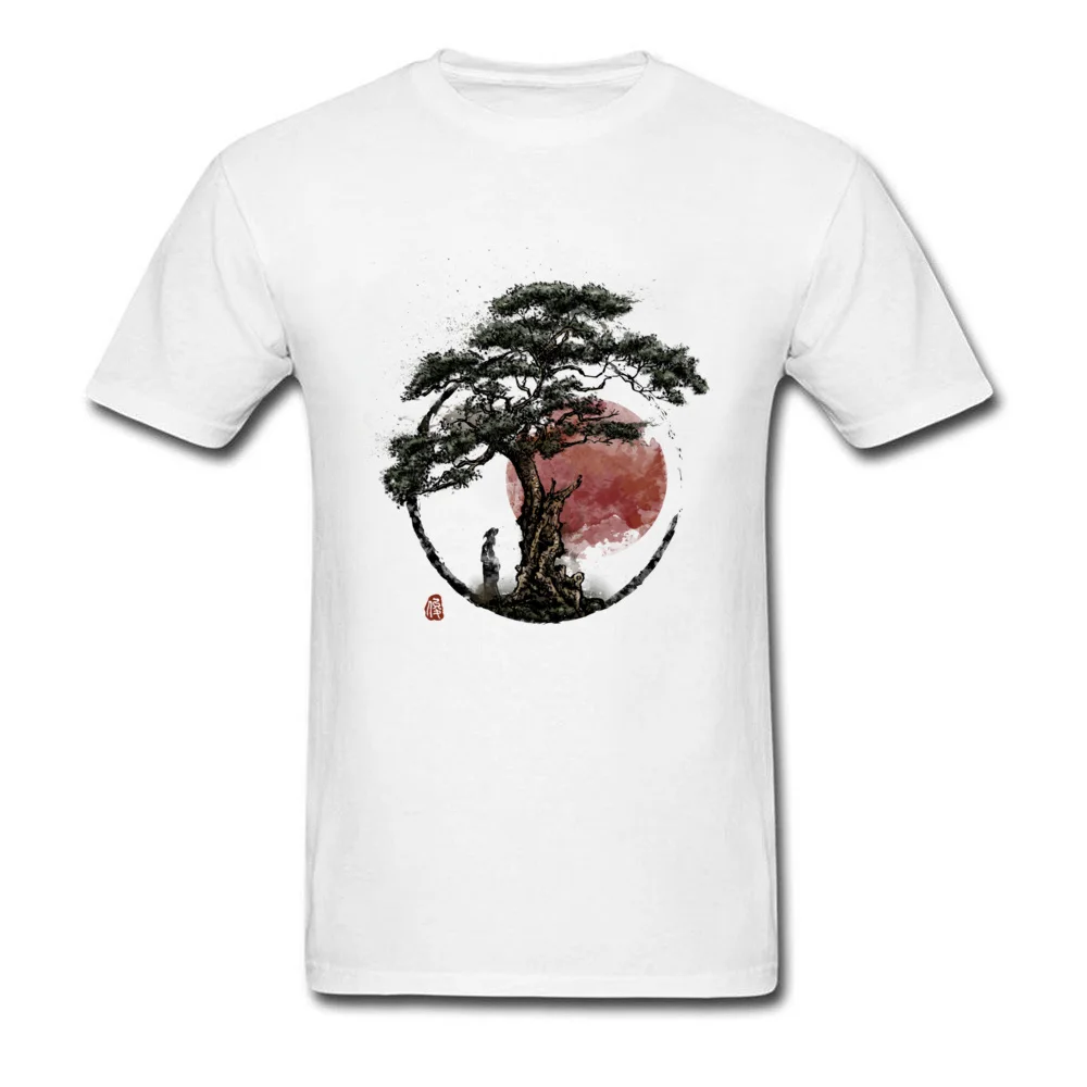 

Sunset In Huangshan T-shirt Men T Shirt Chinese Style Tshirt 100% Cotton White Tees Pine Tree Print Adult Top Clothes No Fade