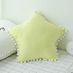 Yellow star Хлопок, мягкая в форме сердца, в форме звезды, детская кроватка, диван, кресло, кровать, декоративная подушка, моющаяся, твердые конфеты цвета, задняя подушка с висящими шариками - Цвет: Yellow star