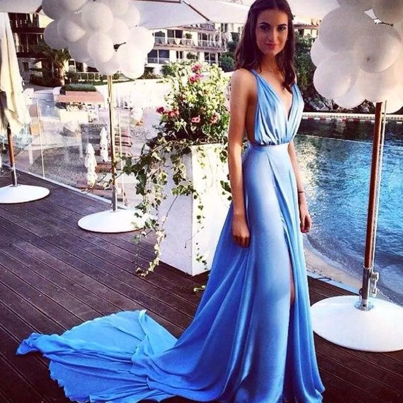 2017 New Long Chiffon Sleeveless V-Neck A-Line Evening Party Homecoming Dress vestido de festa robe soiree | Свадьбы и торжества