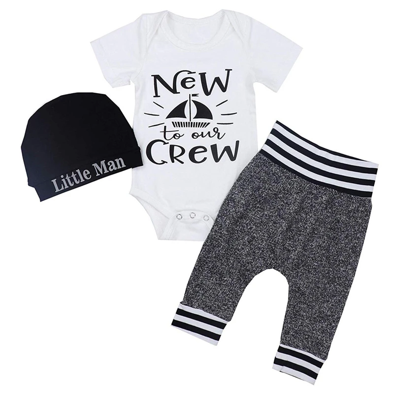 

TELOTUNY Leisure Sports Suits Newborn Baby Boy Girl Short Sleeve Clothes Letter Print Romper+Pants+Hat 3PCS Outfits Set G0408