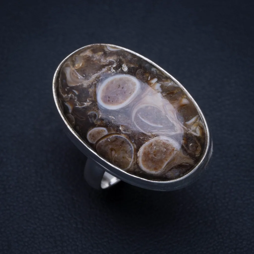 

Natural Turritella Handmade Unique 925 Sterling Silver Ring 7.25 A4167