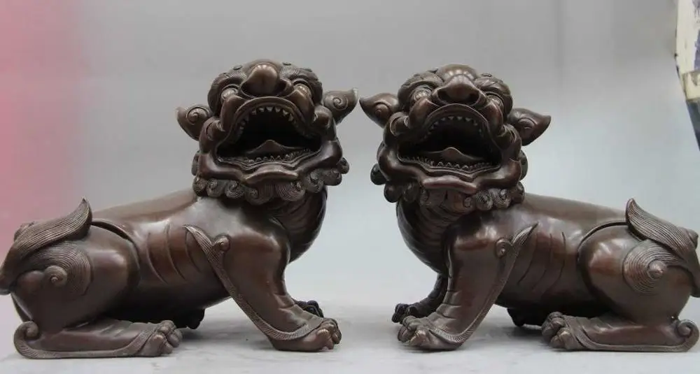 

8 China Bronze Copper Feng Shui Mascot Exorcise evil spirits Foo Dog Lion Statue