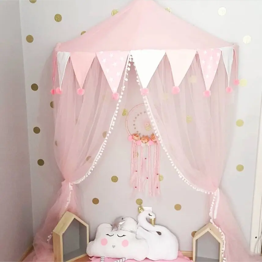 Детские палатки Teepee детские игровые домики занавески навес помпон москитная