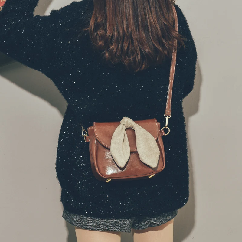 

bags for women handbag designer Sen retro bow scarf small round bag texture net red diagonal small black bag