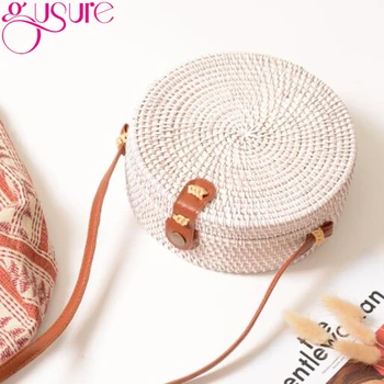 

Gusure Retro Women Summer White Rattan Bag Woven Beach Bag Circle Handbag Bali 2020 Crossbody Round Handmade Straw Bags