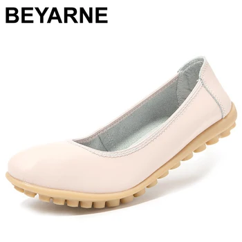 

BEYARNE Plus Size High quality Ballet shoes women genuine leather office work shoes female flat shoes Women flats moccasins