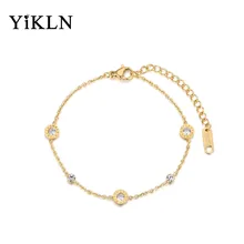 YiKLN римские цифры кубическая цепь из циркония и звенья браслеты ювелирные изделия титановые стальные украшения браслет для женщин Bileklik YB18019