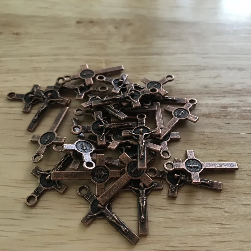 

50 pcs Tiny charms 12mm*22mm copper bronze St. Saint Benedict Cross Catholic Crucifix for rosary Bracelet supplies