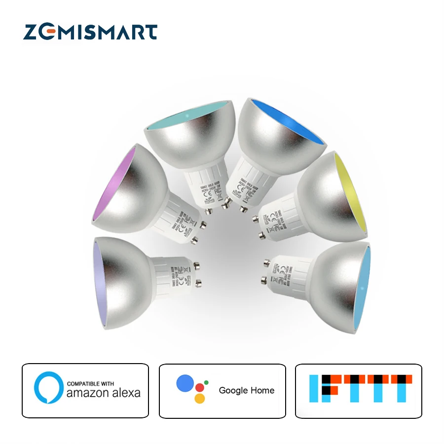 6 шт. GU10 RGBW Светодиодная лампа работает с Alexa Echo Google домашняя помощь IFTTT Поддержка приложения голосовой таймер управление Умный дом лампа