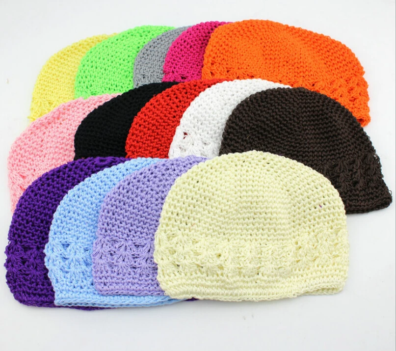 

Retail 50Pcs child Kufi Hats Crochet Beanie Girls Boys Cotton Hat Size:13*16 fit 0-2 years old MZ9109