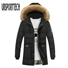 Зимнее пальто мужская длинная утолщенная теплая парка Модная хлопковая стеганая куртка с капюшоном из искусственного меха Мужская Верхняя одежда зимняя мужская куртка