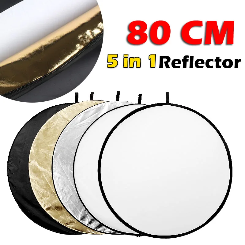 

Photography 31" 80cm 5 in 1 Round Reflector Collapsible Light Photo Studio Disc Multi Color Reflector with Zipper Carry Bag
