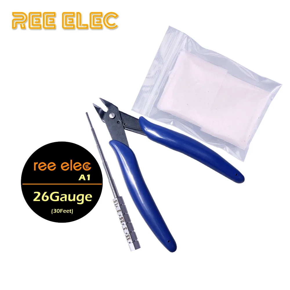 

REE ELEC RDA Atomizer Prebuilt Coil Tools Vape Pen DIY SS316L A1 Titanium Nichrome Heating Wire Organic Cotton Coil Jig Plier