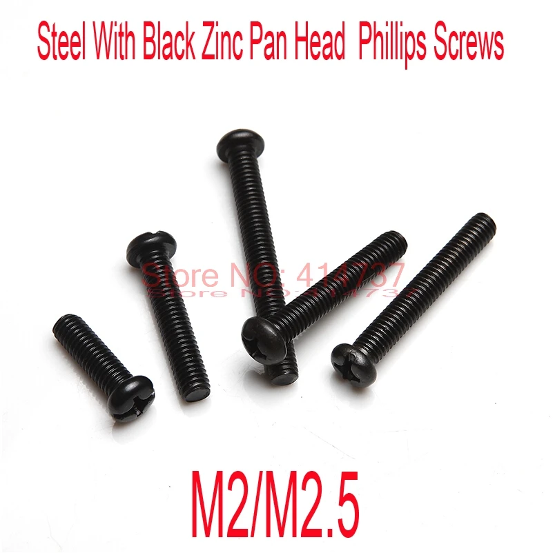 

1000pcs/lot M2/M2.5 Steel With Black Zinc Pan Head Phillips Screws Length 3mm--25mm