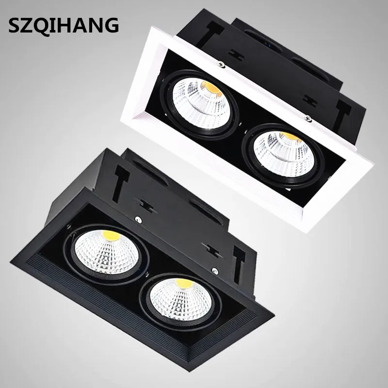 3 Color 2*10W/2*12W/2*15W Recessed COB Led Ceiling light Double LED COB Grille Lamp Super Bright Bean Gallbladder Lamp AC85-265V