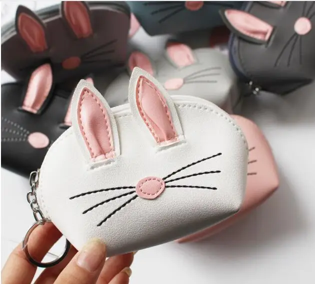 

10 PCS New Personality Cartoon Three-dimensional Rabbit Ears Purse Lady Cute Small Wallet Storage Bag Key Chain Coin Pouch new