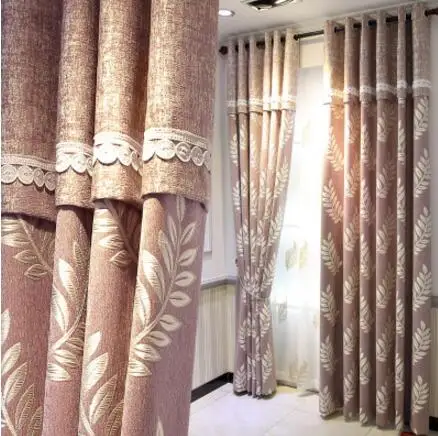Европейские двухслойные жаккардовые шторы из синели с вышивкой, занавески для спальни, готовые оконные шторы, занавески для гостиной - Color: Cloth curtain Pink