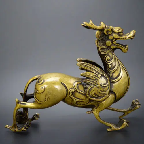 

Chinese old-style collection decoration brass auspicious dragon kylin statue