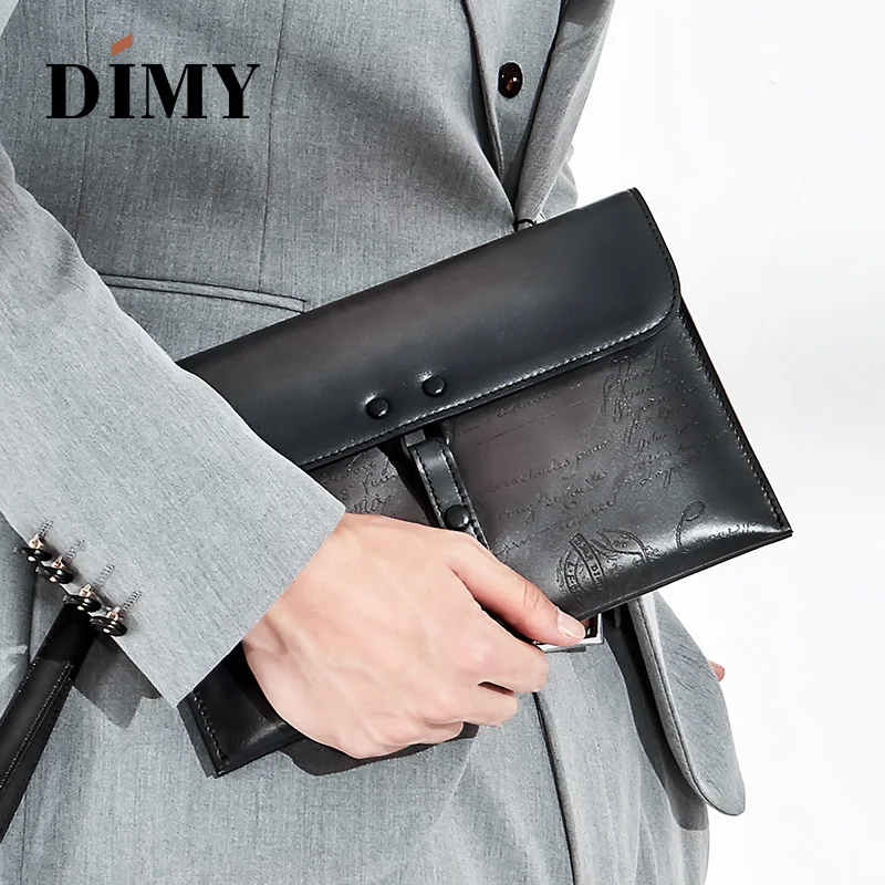 

DIMY Vintage Style All-In-One Envelope Genuine Leather Clutch Bag Luxury Men Day Clutch Male Buckle Handbags Handmade Patina NEW