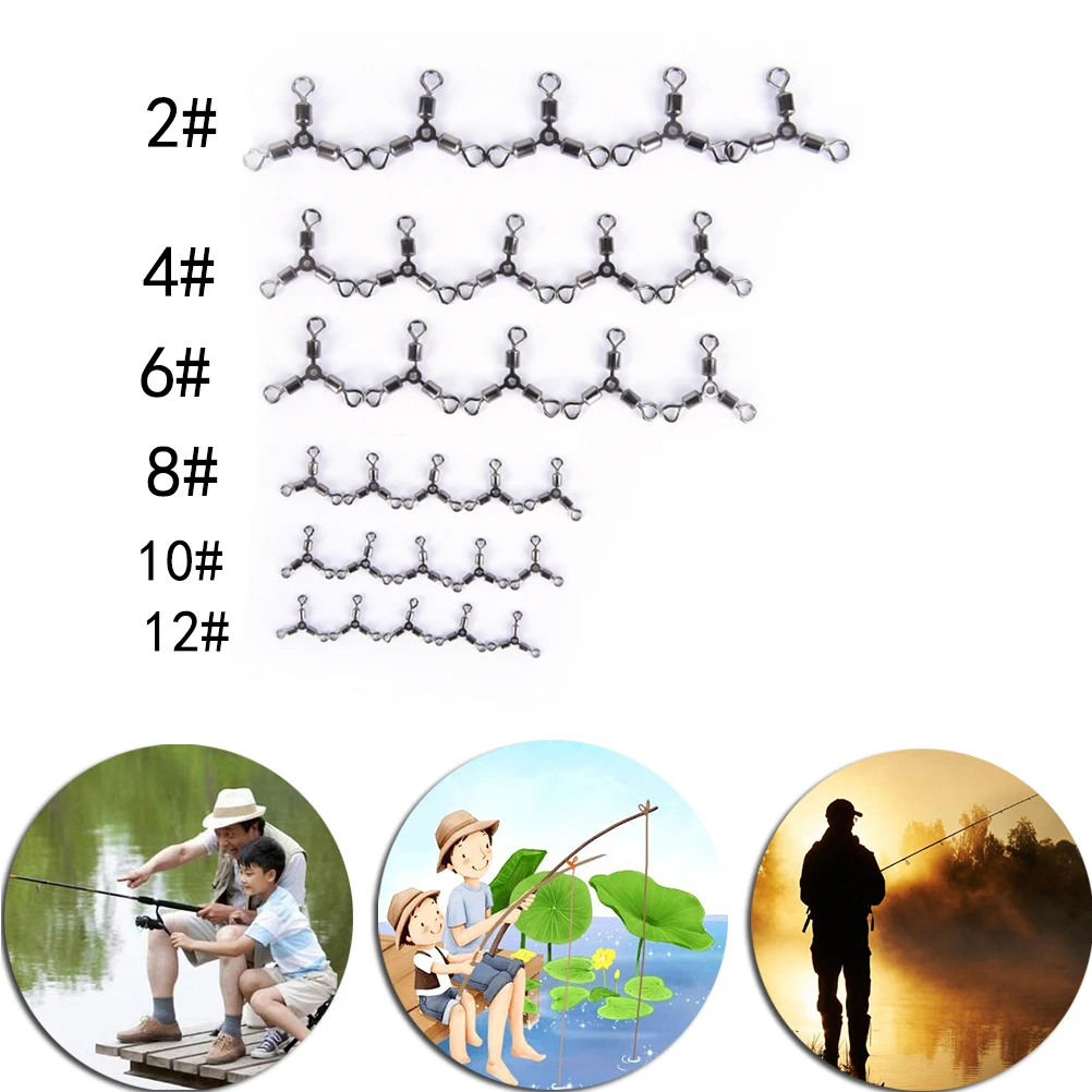 NEW 10pcs/lot 3 Way Swivel MS+HX Rolling Swivel with Coastlock Snap Size12,10, 8, 6, 4,2 Hook Lure Connector Terminal swive