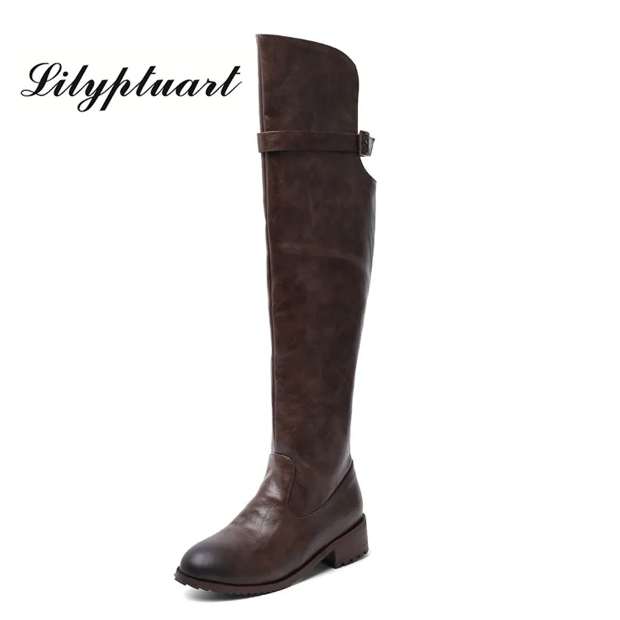 

2019 simple style winter wild fashion boots round head short plush side zipper rubber bottom over the knee boots women