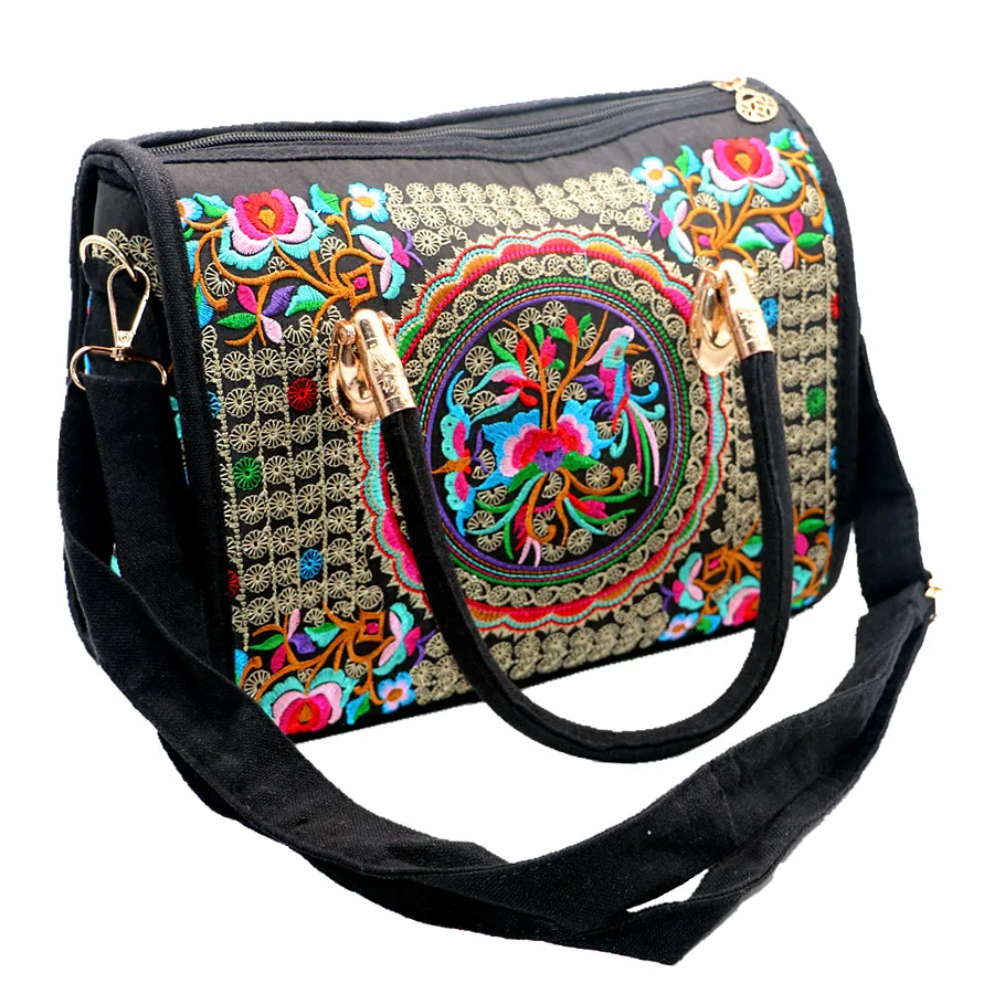Crossbody bag women shoulder bag women messenger bag Women's Canvas Handbags Casual Shoulder Bag Floral Embroidered Ethnic Bag Vintage Messenger Ladies Crossbody