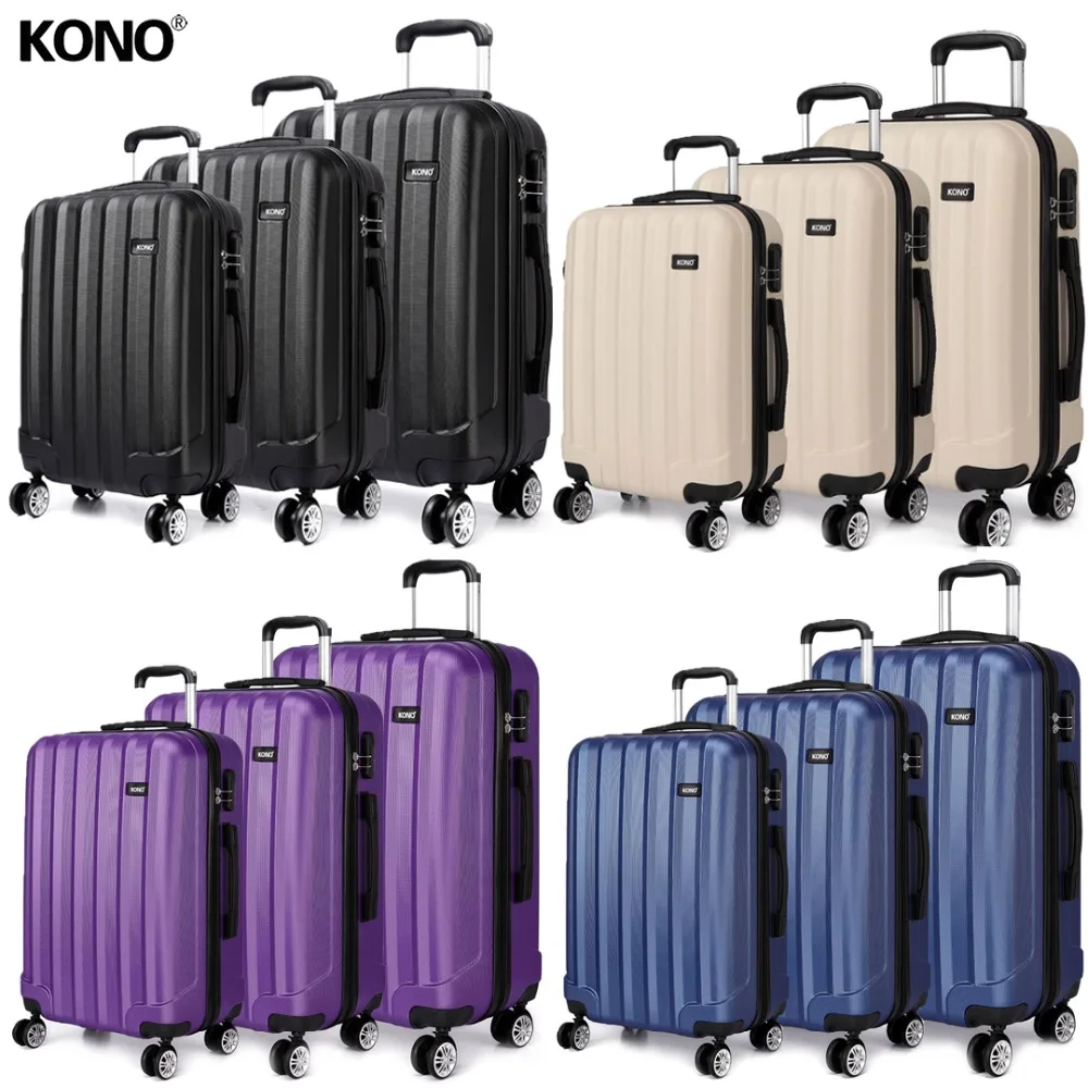 

KONO Luggage Suitcase Travel Bags Rolling Hand Carry on Trolley Case 4 Wheels Spinner Hardside ABS 20 24 28 Inch Set YD1773L