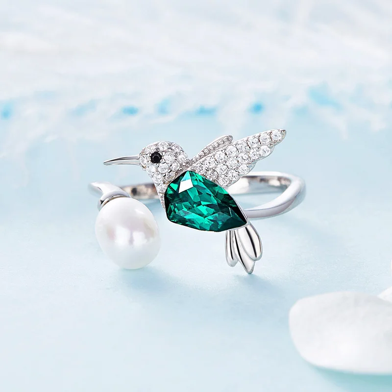 CDE 925 серебряное кольцо украшенное кристаллами от Swarovski регулируемое женское Ringen