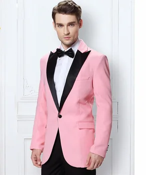 

Pink Luxury Wedding Men's Groom Dovetail Dress Pink Top Black Lapel Jacket Luxury Wedding Suit Groomsmen Dress (Jacket + Pants)