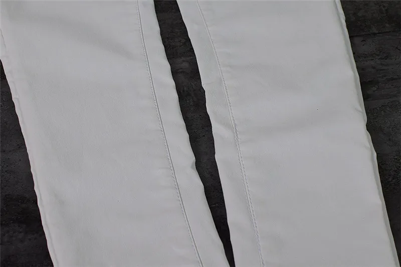Середины талии Тонкий тела стрейч брюки двойной легинсы с молнией ПУ белый покрытием кожа имитация узкие брюки плюс размер Белый