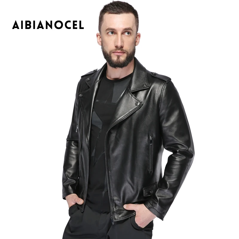 2017 New Fashion Style Motorcycle Leather Jacket Men Real Leather Sheepskin Jacket Winter Leather Coat Male Genuine Leather Coat