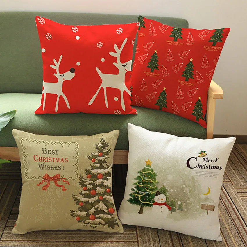 Merry Christmas Cushion Throw Pillows For Sofa Santa Claus Xmas Tree Floor Decorative Pillow Car