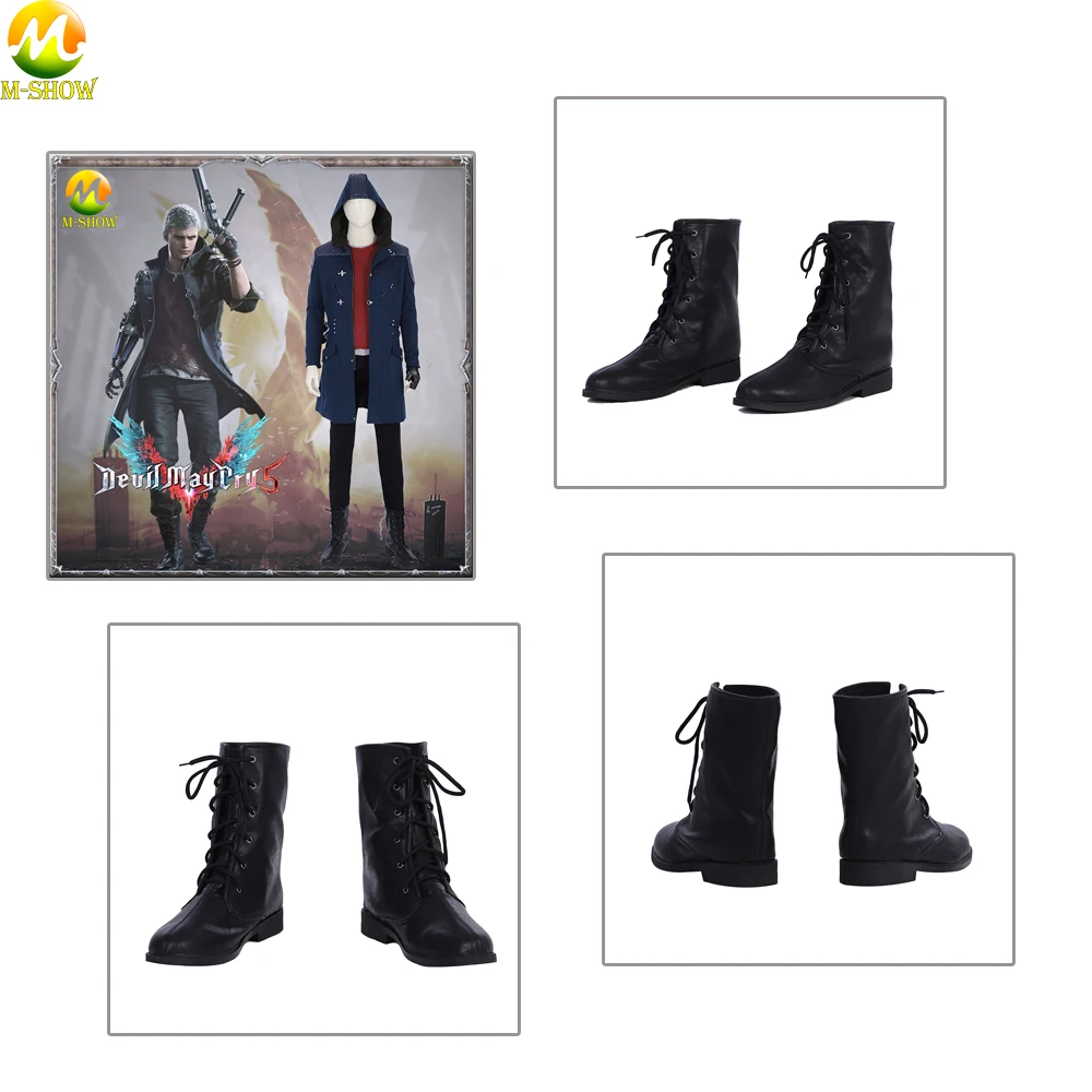 

Men Black Boots Custom Game Devil May Cry 5 Cosplay Nero Shoes For Halloween Party