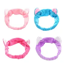 Повязка на голову для девочек с кошачьими ушками, банный макияж, эластичная резинка для волос, фланелевая повязка на голову, для мытья лица, повязки для волос, 5 шт./компл