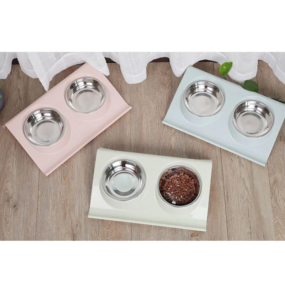 

Stainless Steel Pet Dog Double Bowls Food Plate Teddy Dog Cat Food Basin Puppy Pet Dogs Cats Feeding Supplies