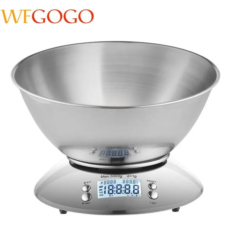 Цифровые кухонные весы WFGOGO 5 кг/1 г точные пищевые чаша из нержавеющей стали 2 15 л