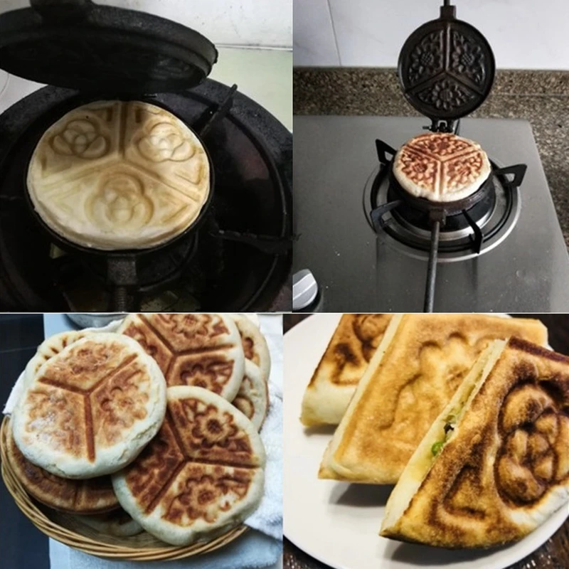 

14cm Double-sides Egg Waffle Maker Baking Pan Handmade Pastry Pie Mould Cast Iron DIY Breakfast Sandwich Panini Bakeware Gas