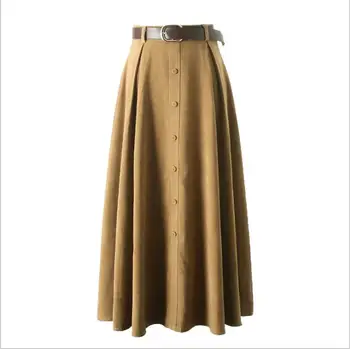 

Autumn and winter new Korean temperament Slim belt single-breasted high waist fashion temperament A-Line skirt