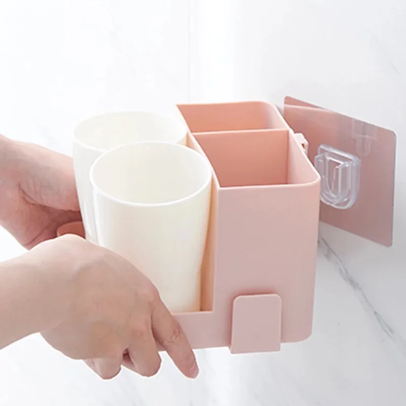 Toothbrush Holder Wall Hanging Toothpaste Mouth Cup Hanging Storage Shelf Kitchen Bathroom Organizers