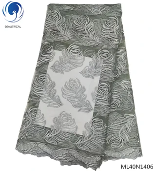 

BEAUTIFICAL grey lace fabric wholesale african lace african lace fabrics high quality 5 yards/lot nigerian laces blue ML40N14