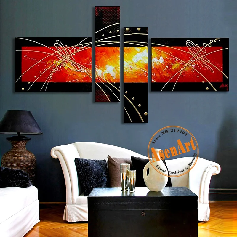 

Hand Painted Oil Painting Modern Abstract Canvas Painting for Living Room Frameless 4pcs Red Wall Art Picture Home Decoration