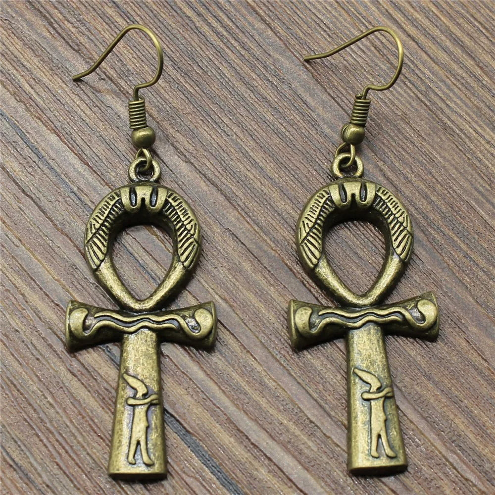 

Vintage Women Fashion Drop Earrings Simple 43x19mm Ankh Cross Charming Dangle Earrings