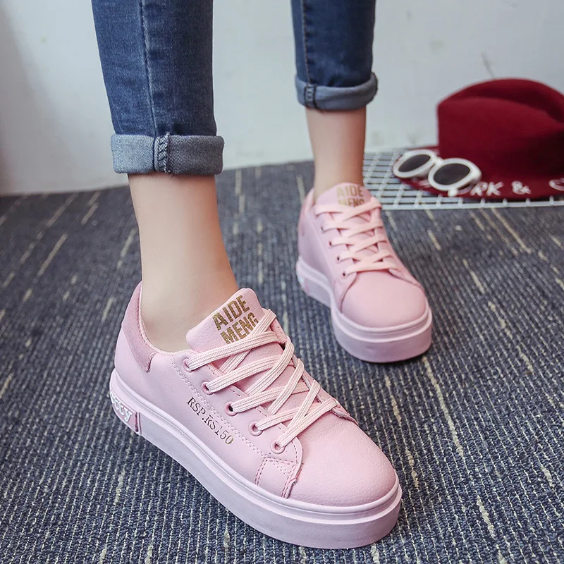 

UNIGUE GIRL 2019 Spring autumn new fashion sneakers ladies color matching lace letters casual shoes ladies platform black pink