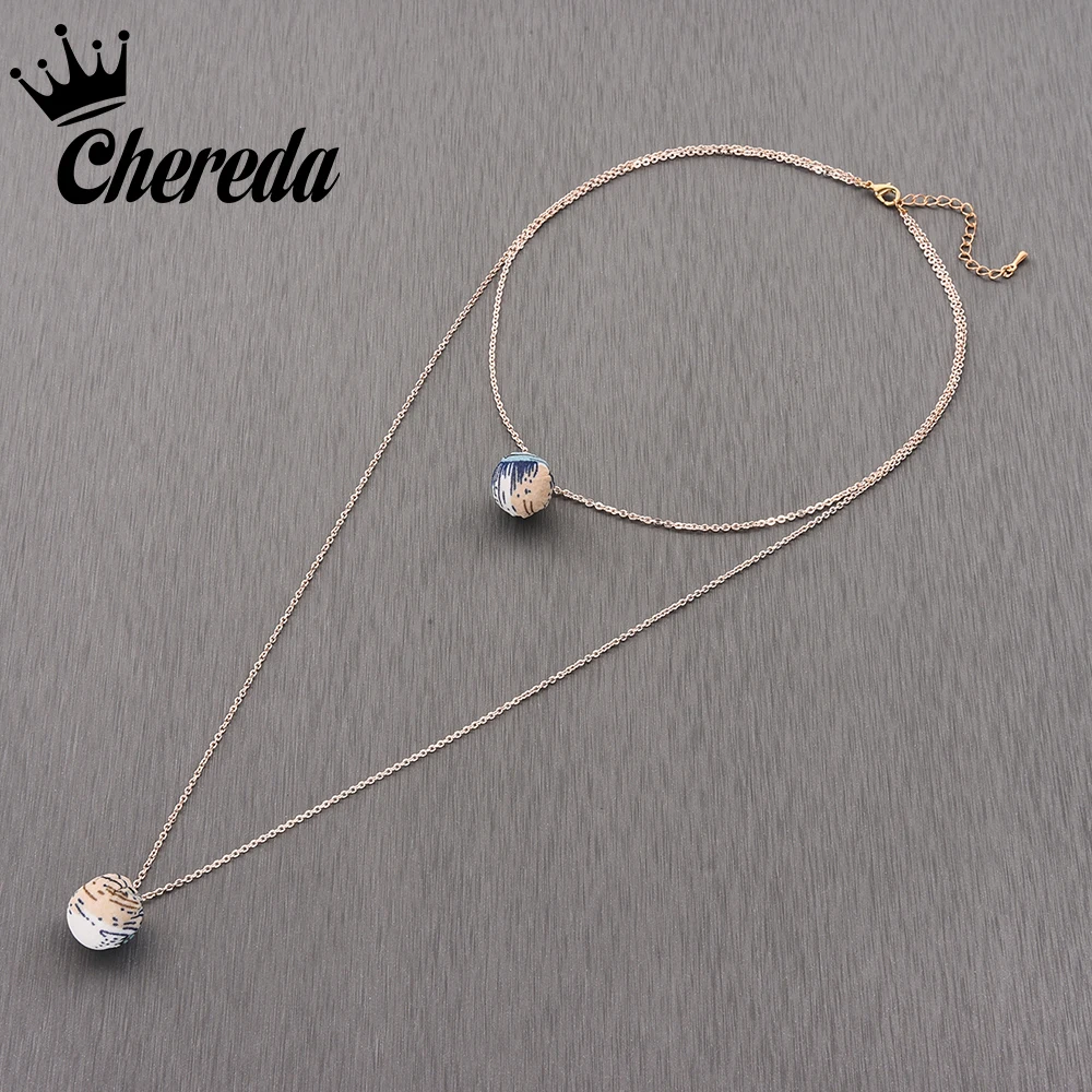 

Chereda Unique Round Colorful Multi Layer Choker Necklace Gold Color Pendants For Women Long Chain Necklaces Chocker Jewelry