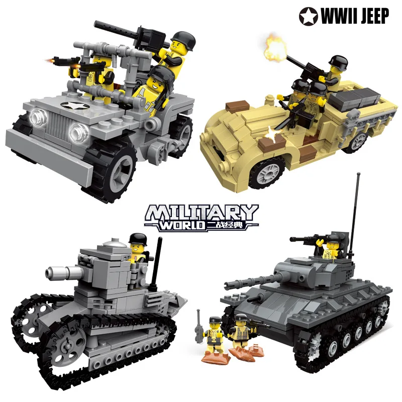 

6 styles WW2 Tank Military SWAT Police Team Building Blocks army soldier Figures city Enlighten Toys for Children