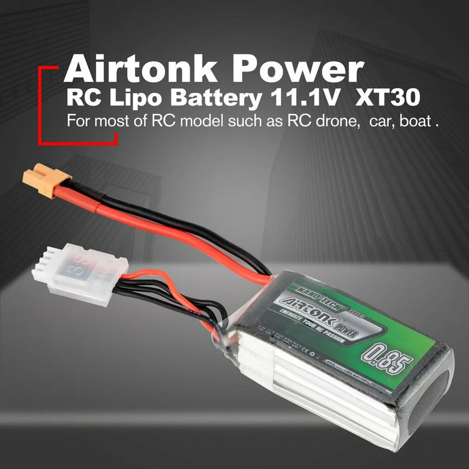 Airtonk power 11,1 V 850Mah 30C 3S 1P Lipo батарея Xt30 разъем для радиоуправляемого дрона автомобиля