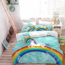 Kids Cartoon Unicorn Bedding Set Colorful Rainbow Print Duvet Cover Set Light Color Flowers Print Bed Cover Blue Bedclothes 3Pcs Kids Cartoon Unicorn Bedding Set Colorful Rainbow Print Duvet Cover Set Light Color Flowers Print Bed Cover Blue Bedclothes 3Pcs