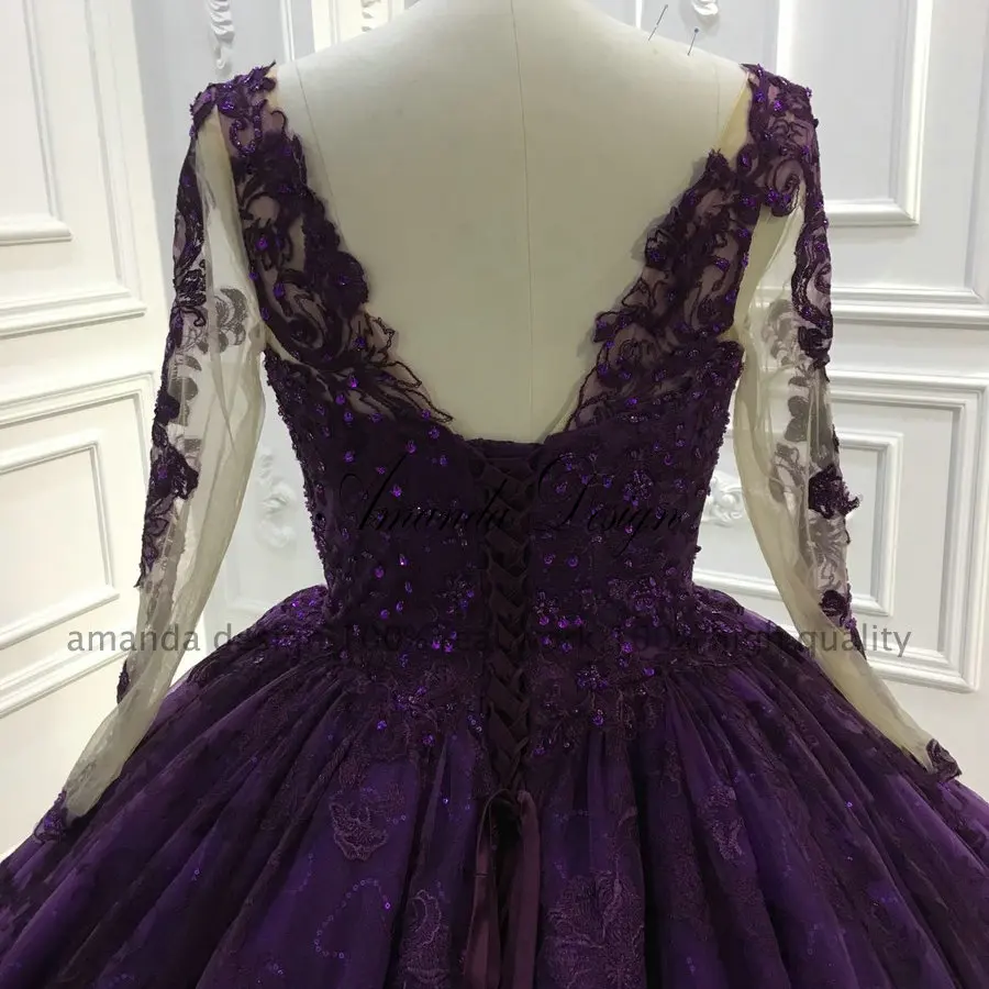 Потрясающее высококачественное свадебное платье фиолетовое кружевное свадебное платье с длинным шлейфом Свадебное платье для невесты